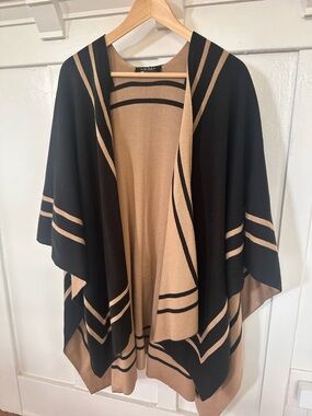 Ralph Lauren Black and Camel Striped Knit Poncho